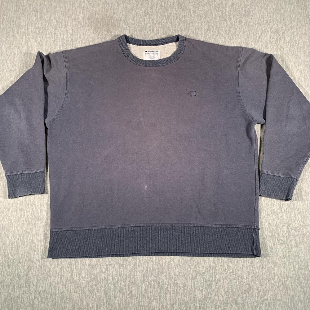 Champion Sweatshirt Mens 2XL Blue Gray Crewneck Pullover Fleece Embroidered C